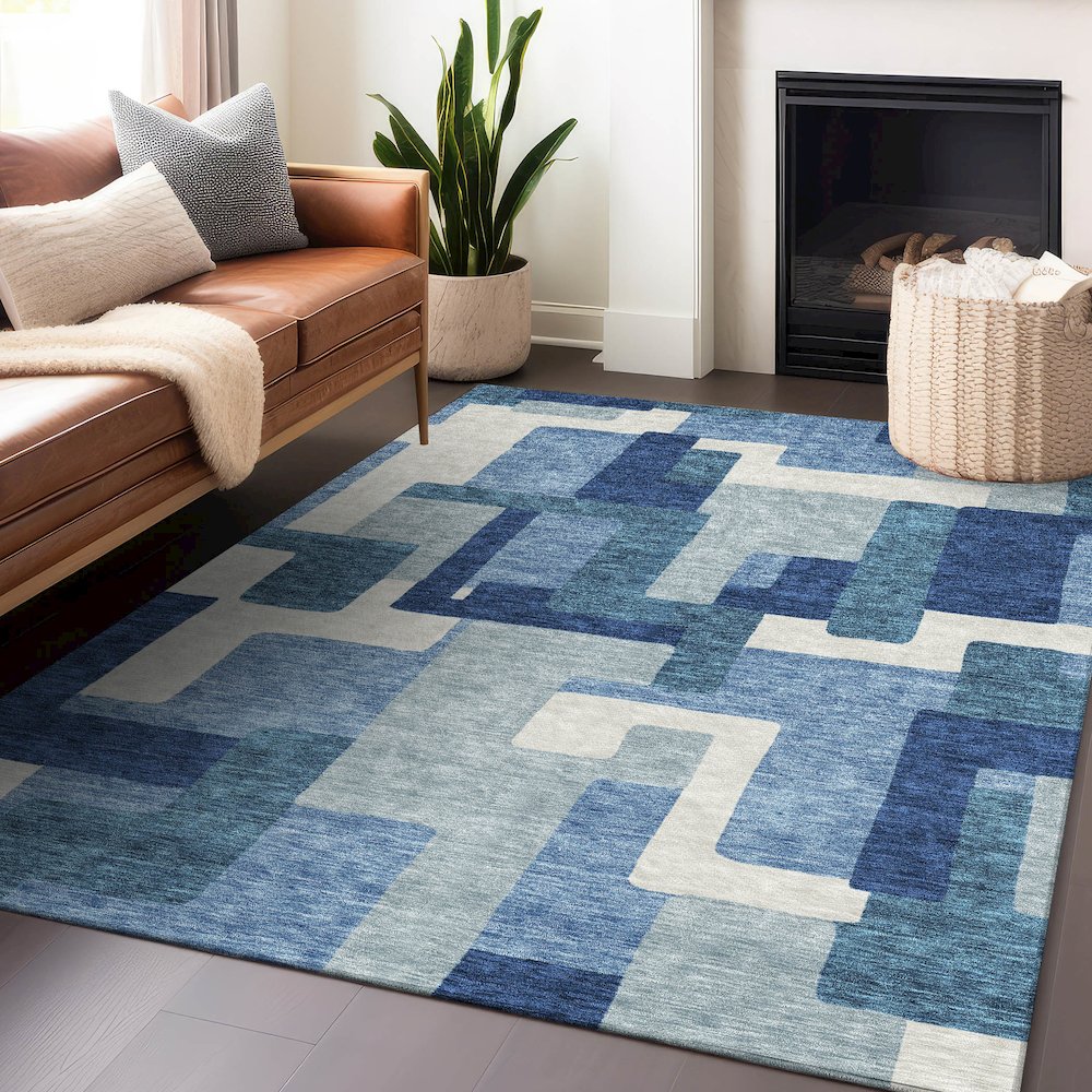 Premium Machine Washable Mayfield AMF740 Blue 10' x 14' Rug. Picture 6