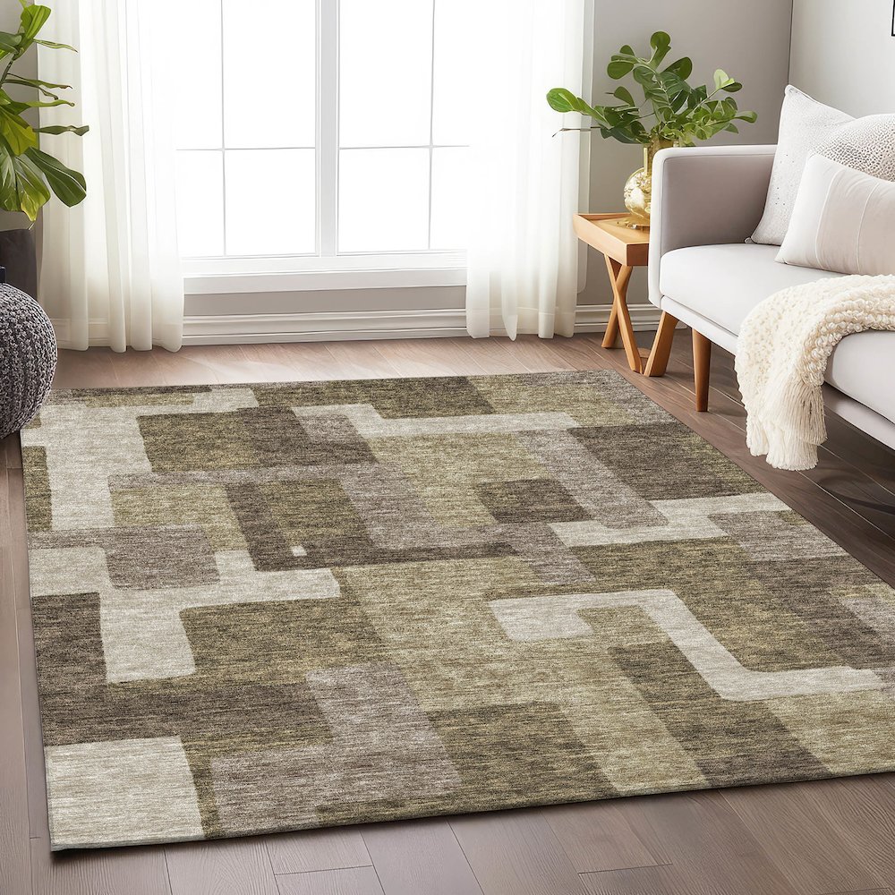 Premium Machine Washable Mayfield AMF740 Brown 10' x 14' Rug. Picture 5