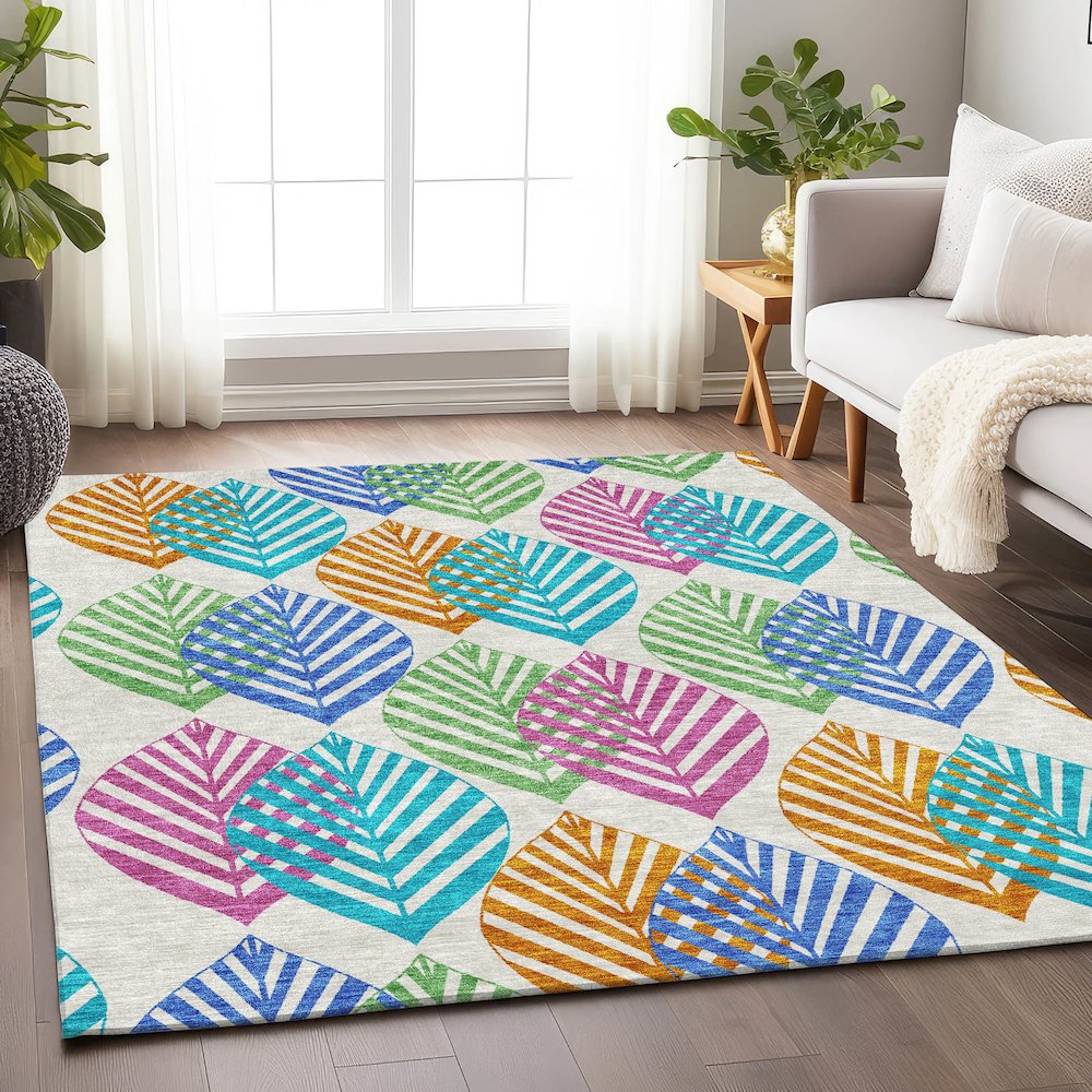 Premium Machine Washable Mayfield AMF744 White 10' x 14' Rug. Picture 5