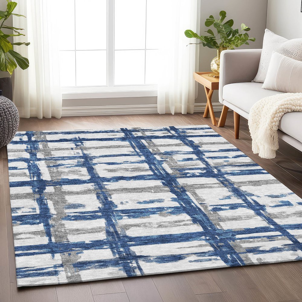 Premium Machine Washable Mayfield AMF745 Navy 10' x 14' Rug. Picture 5