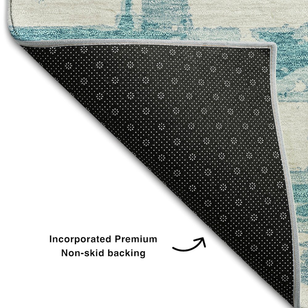 Premium Machine Washable Mayfield AMF745 Teal 8' x 8' Round Rug. Picture 2