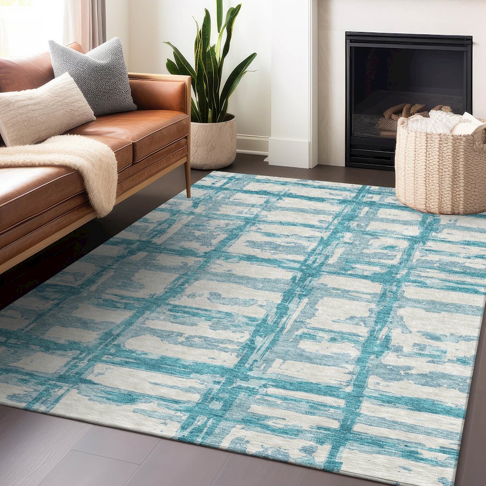 Premium Machine Washable Mayfield AMF745 Teal 10' x 14' Rug. Picture 6