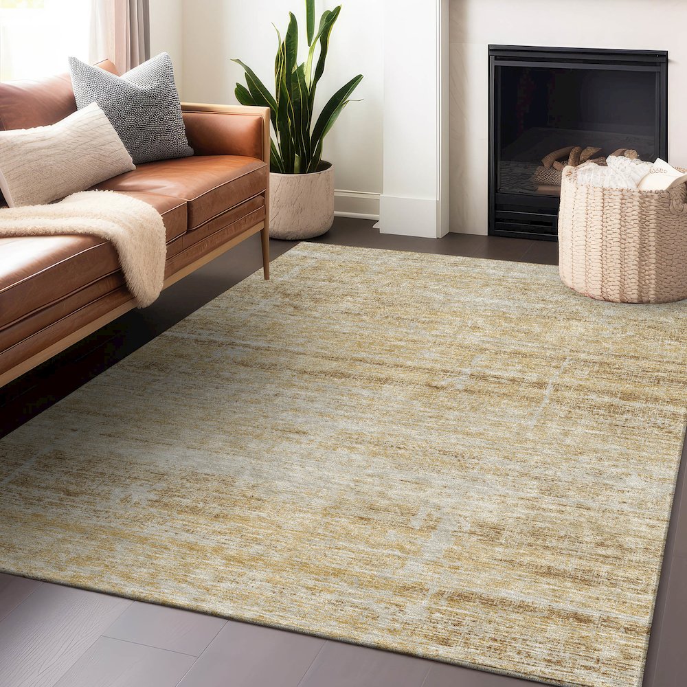 Premium Machine Washable Mayfield AMF747 Gold 10' x 14' Rug. Picture 6