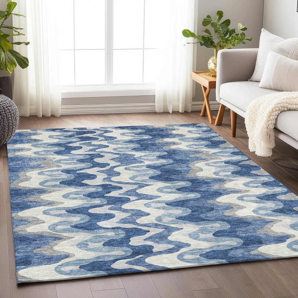 Premium Machine Washable Mayfield AMF750 Blue 10' x 14' Rug. Picture 5