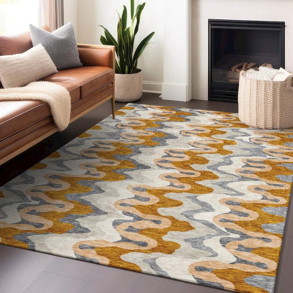 Premium Machine Washable Mayfield AMF750 Terracotta 10' x 14' Rug. Picture 6