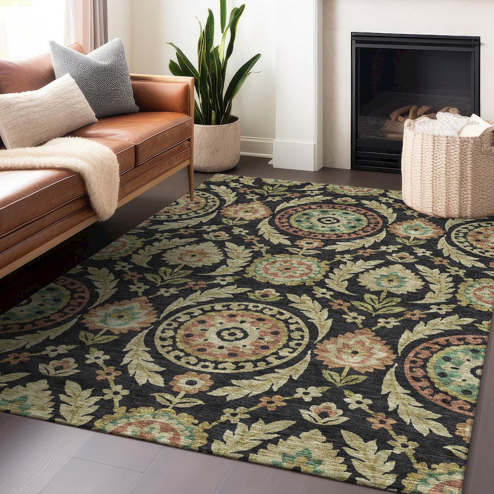Premium Machine Washable Mayfield AMF751 Black 10' x 14' Rug. Picture 6