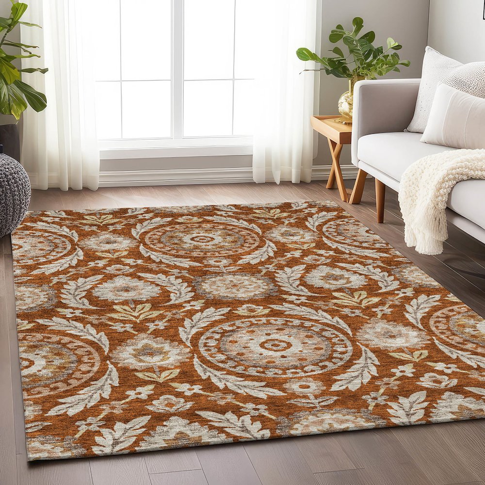 Premium Machine Washable Mayfield AMF751 Paprika 10' x 14' Rug. Picture 5