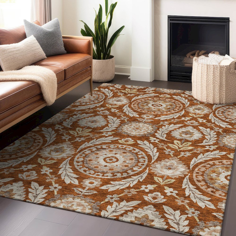 Premium Machine Washable Mayfield AMF751 Paprika 10' x 14' Rug. Picture 6