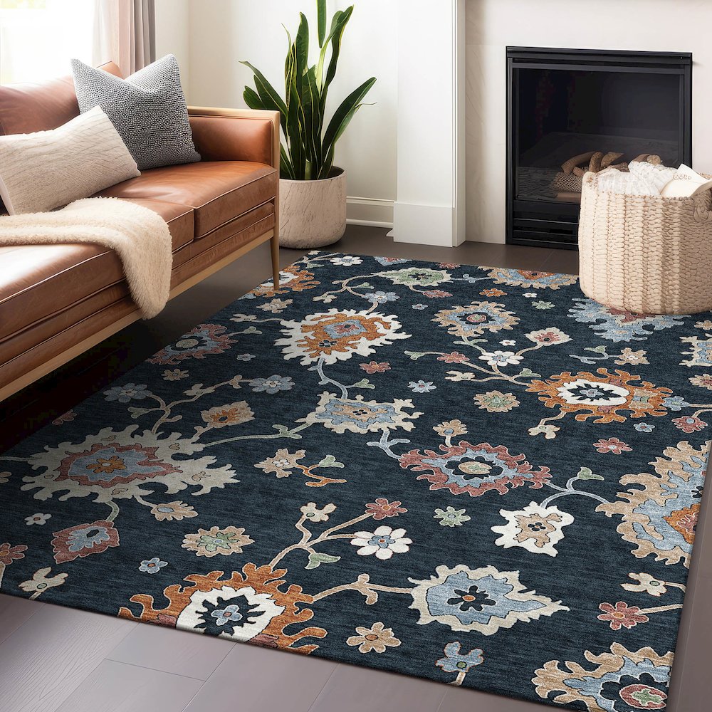 Premium Machine Washable Mayfield AMF753 Black 10' x 14' Rug. Picture 6