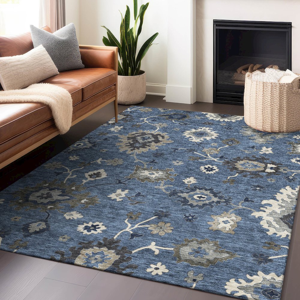 Premium Machine Washable Mayfield AMF753 Blue 10' x 14' Rug. Picture 6