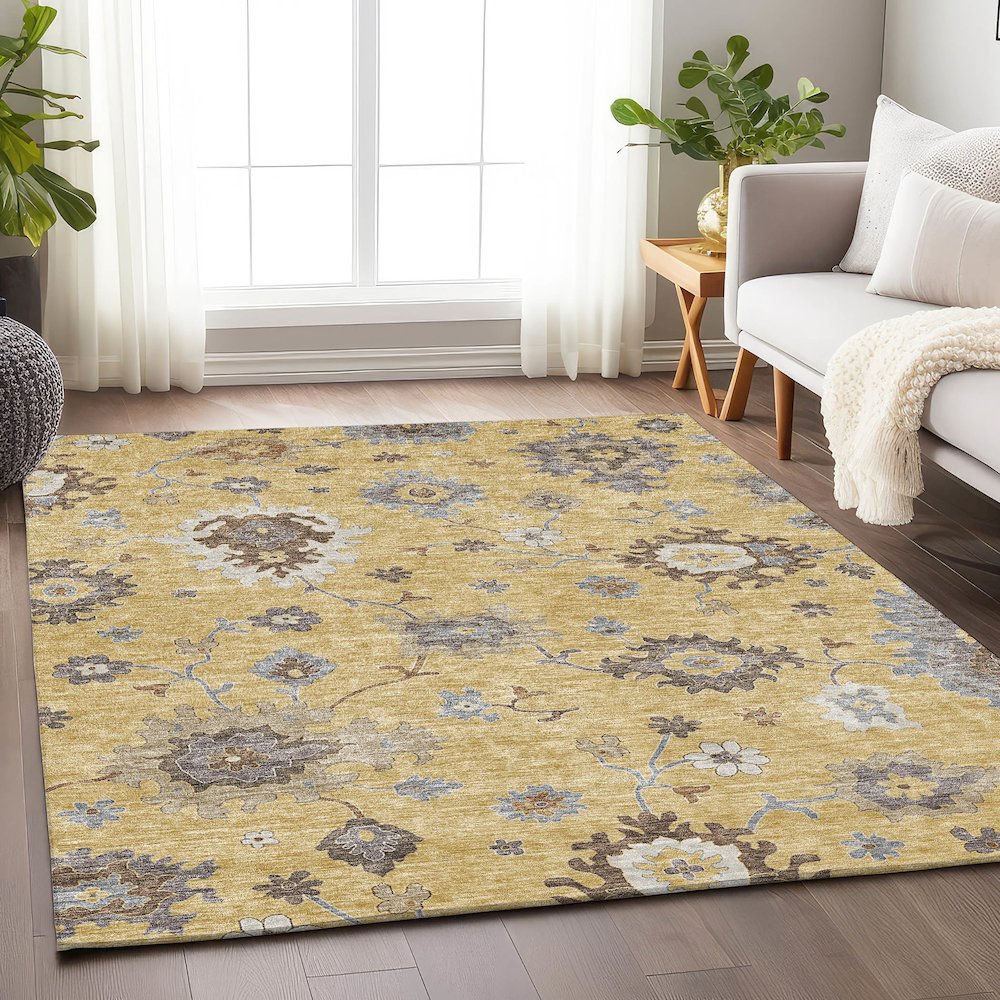Premium Machine Washable Mayfield AMF753 Gold 10' x 14' Rug. Picture 5