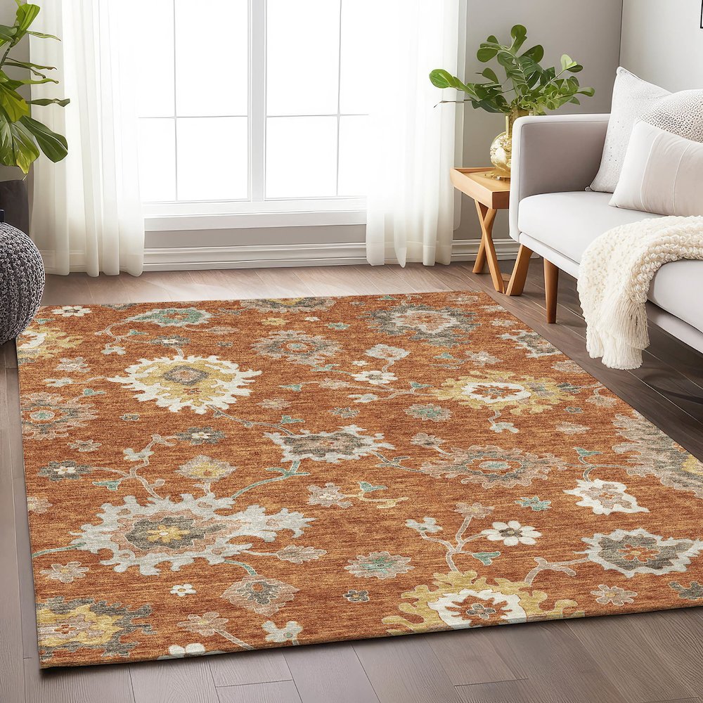 Premium Machine Washable Mayfield AMF753 Paprika 10' x 14' Rug. Picture 5