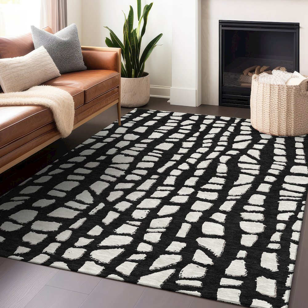 Premium Machine Washable Mayfield AMF754 Black 10' x 14' Rug. Picture 6