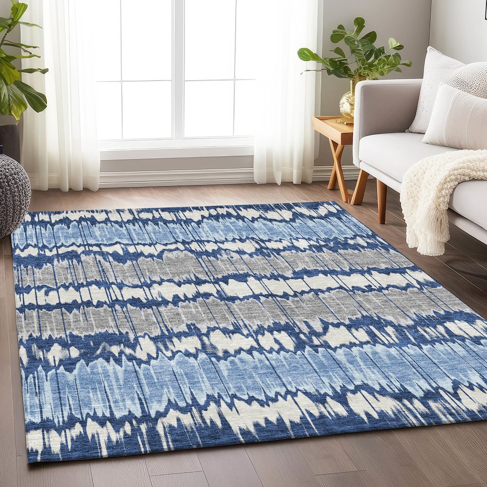 Premium Machine Washable Mayfield AMF755 Navy 10' x 14' Rug. Picture 5