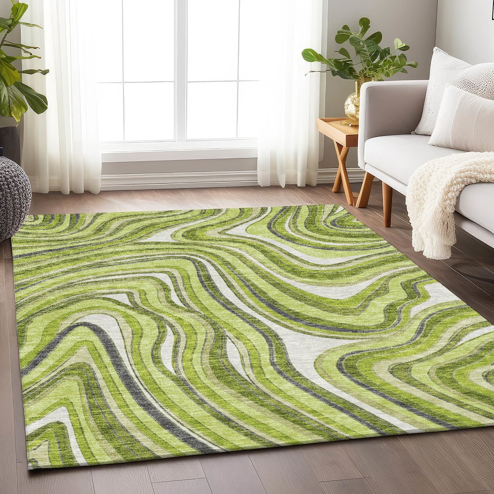 Premium Machine Washable Mayfield AMF756 Lime 10' x 14' Rug. Picture 5