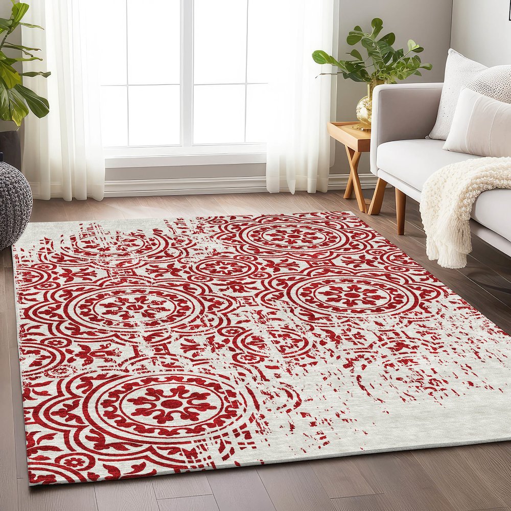 Premium Machine Washable Mayfield AMF758 Red 10' x 14' Rug. Picture 5