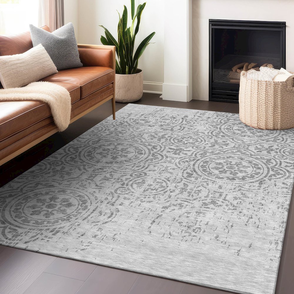 Premium Machine Washable Mayfield AMF758 Silver 10' x 14' Rug. Picture 6