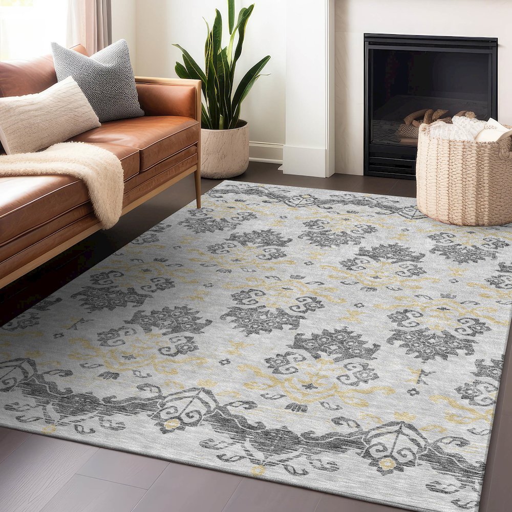 Premium Machine Washable Mayfield AMF759 Charcoal 10' x 14' Rug. Picture 6