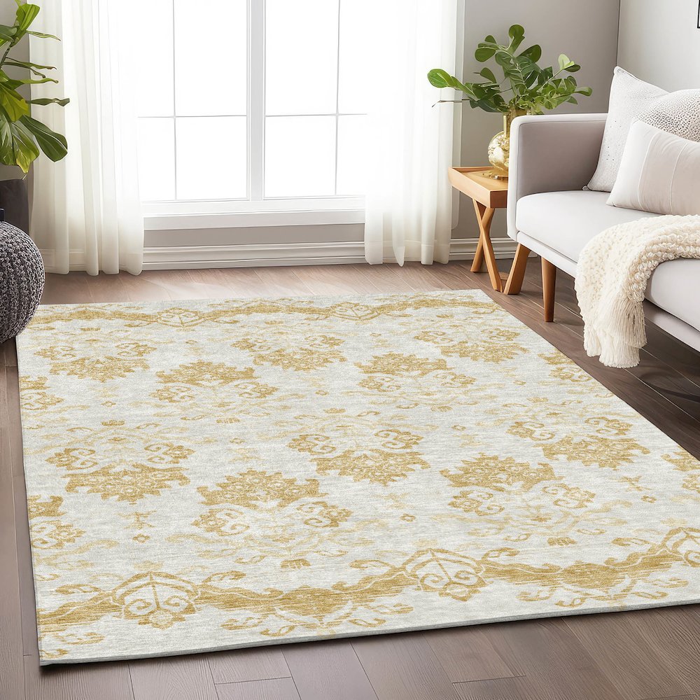 Premium Machine Washable Mayfield AMF759 Gold 10' x 14' Rug. Picture 5