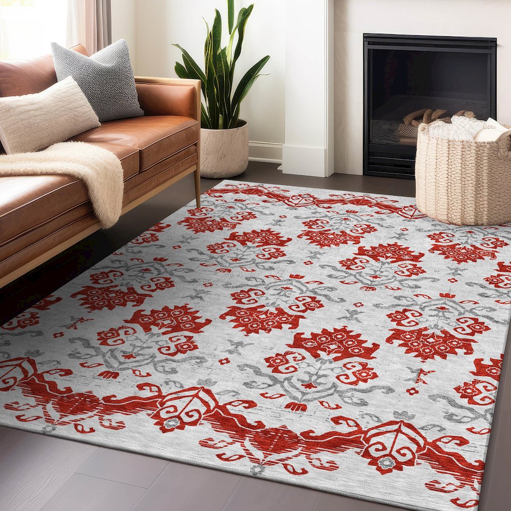 Premium Machine Washable Mayfield AMF759 Red 10' x 14' Rug. Picture 6