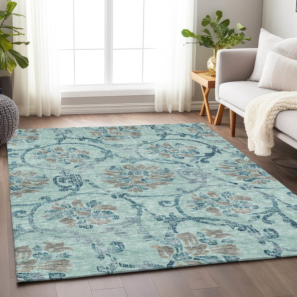 Premium Machine Washable Mayfield AMF762 Teal 10' x 14' Rug. Picture 5
