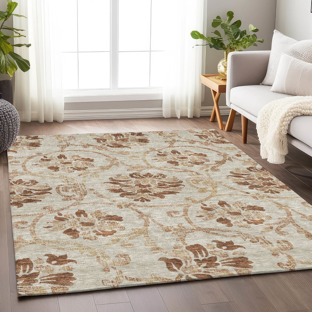 Premium Machine Washable Mayfield AMF762 Terracotta 10' x 14' Rug. Picture 5