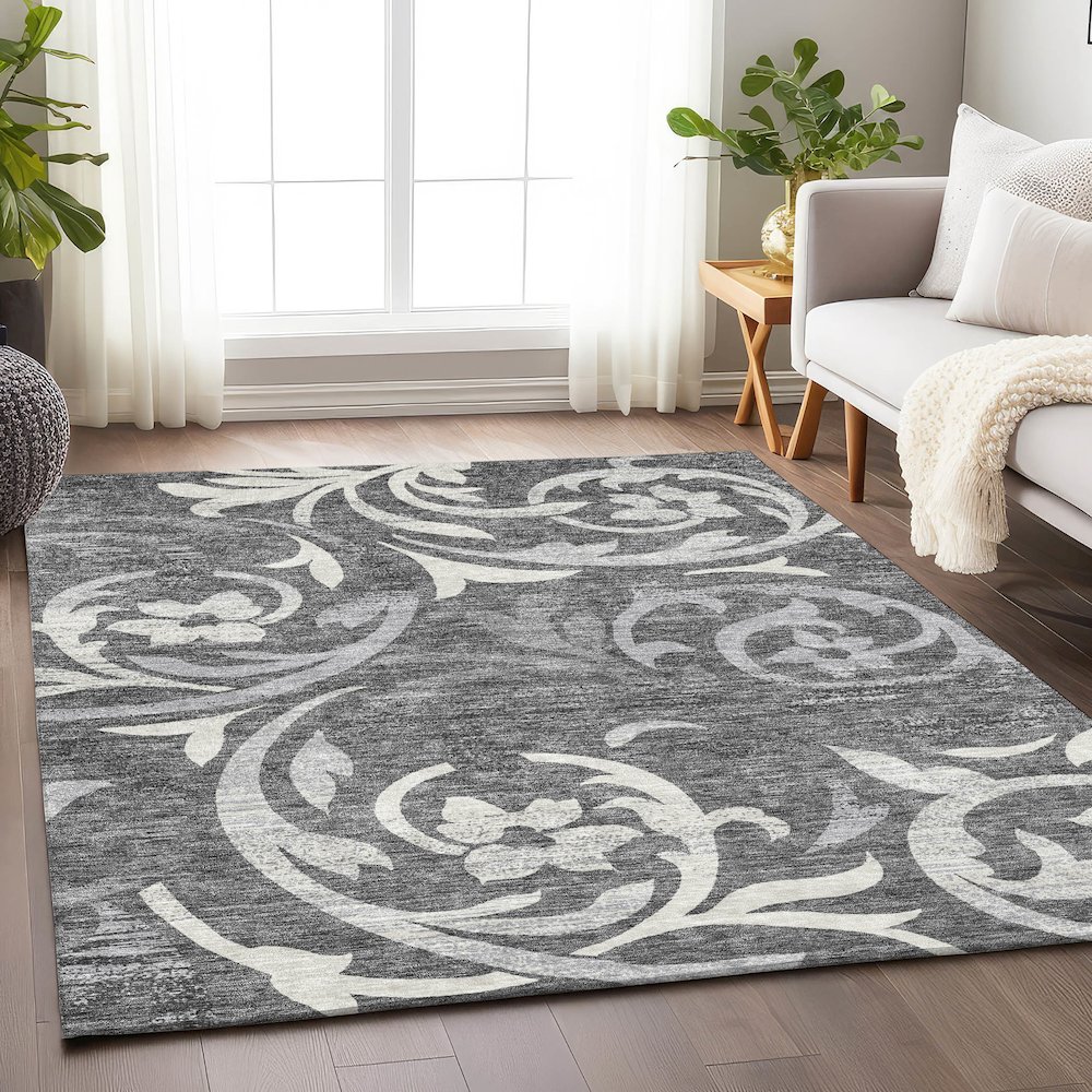 Premium Machine Washable Mayfield AMF764 Charcoal 10' x 14' Rug. Picture 5