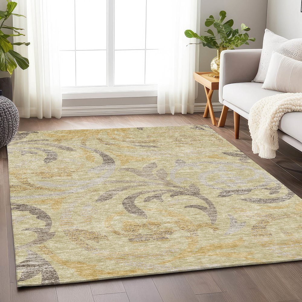 Premium Machine Washable Mayfield AMF764 Gold 10' x 14' Rug. Picture 5