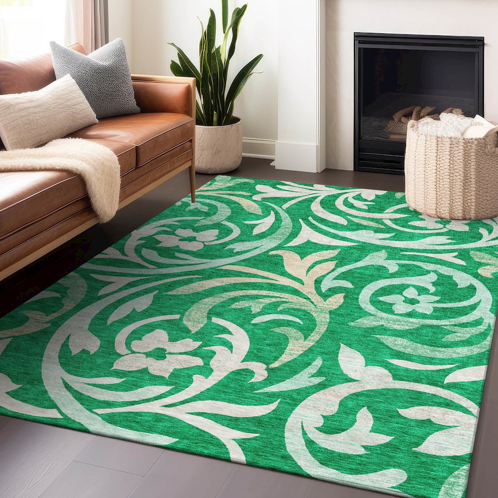 Premium Machine Washable Mayfield AMF764 Green 10' x 14' Rug. Picture 6