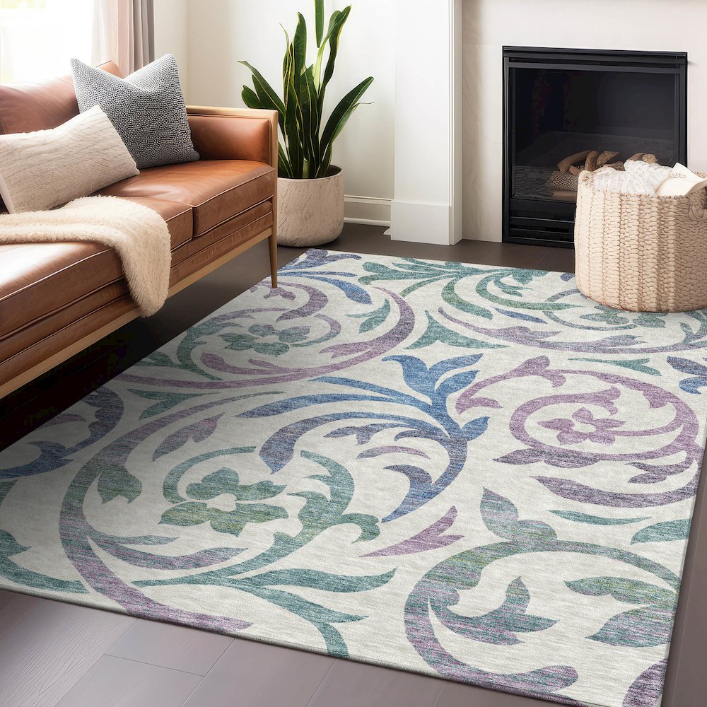 Premium Machine Washable Mayfield AMF764 White 10' x 14' Rug. Picture 6