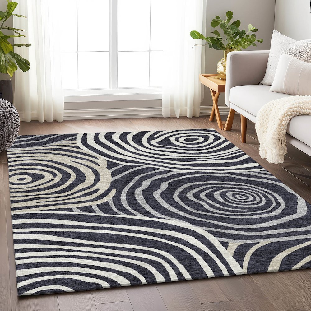 Premium Machine Washable Mayfield AMF765 Black 10' x 14' Rug. Picture 5