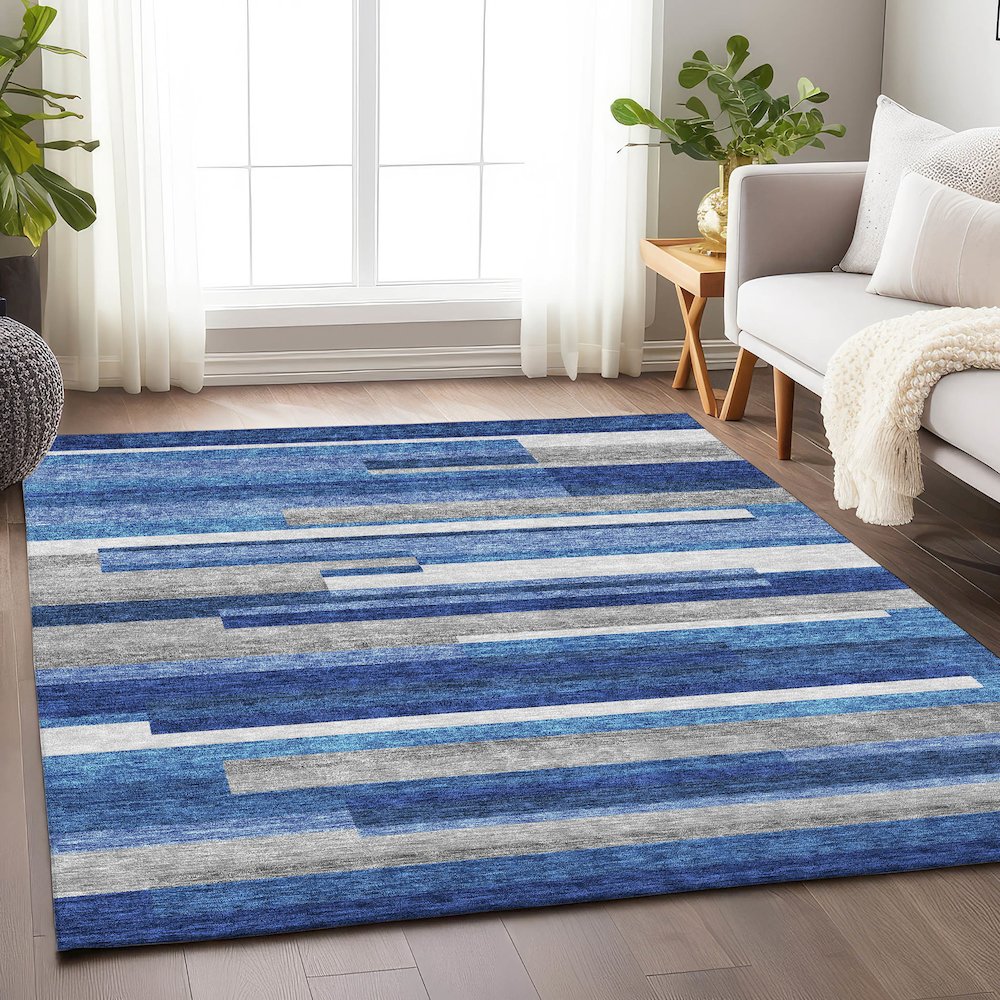 Premium Machine Washable Mayfield AMF766 Blue 10' x 14' Rug. Picture 5