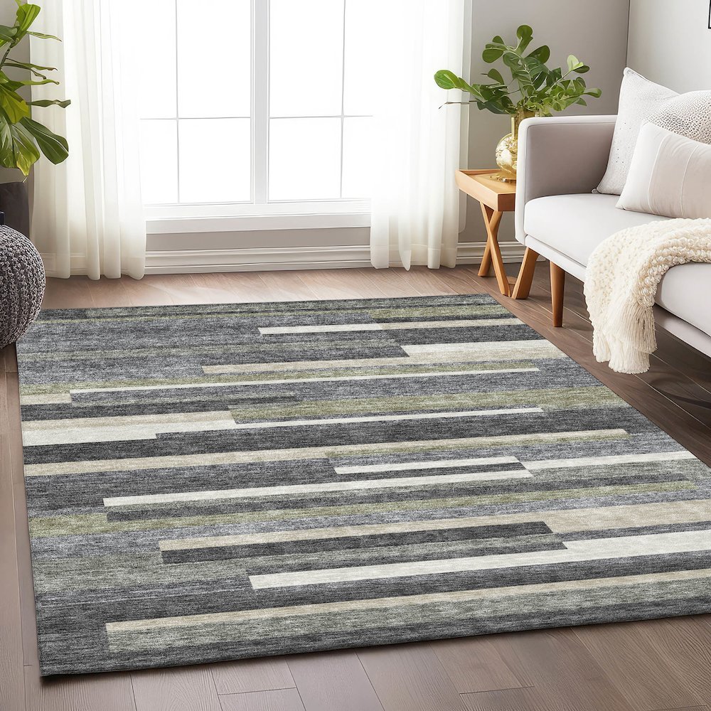 Premium Machine Washable Mayfield AMF766 Charcoal 10' x 14' Rug. Picture 5