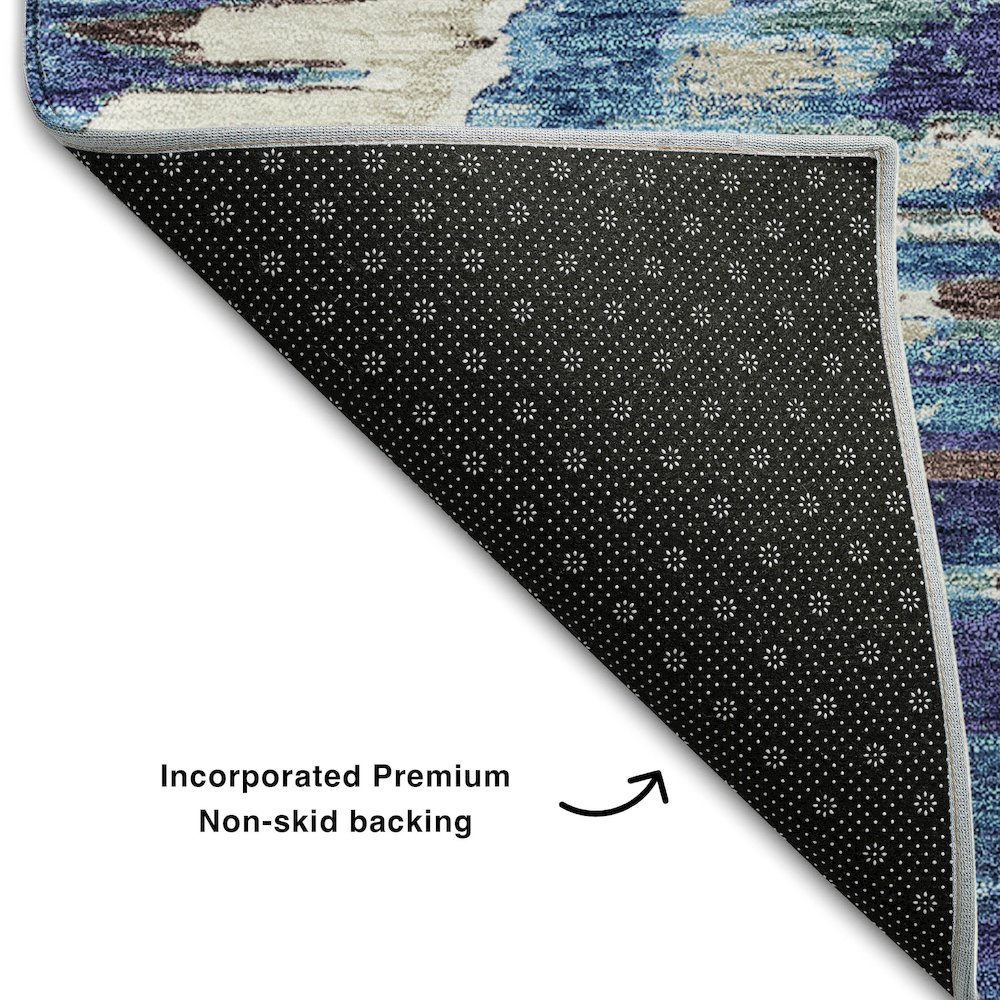 Premium Machine Washable Mayfield AMF767 Blue 8' x 8' Round Rug. Picture 2
