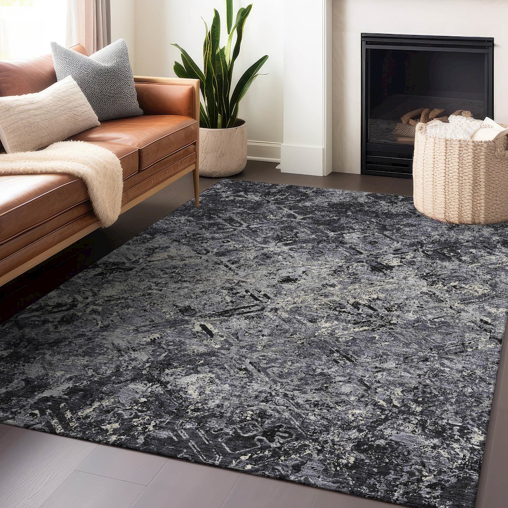 Premium Machine Washable Mayfield AMF768 Black 10' x 14' Rug. Picture 6