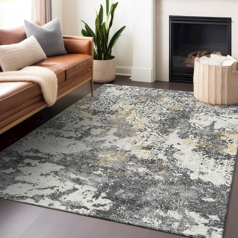 Premium Machine Washable Mayfield AMF769 Charcoal 10' x 14' Rug. Picture 6