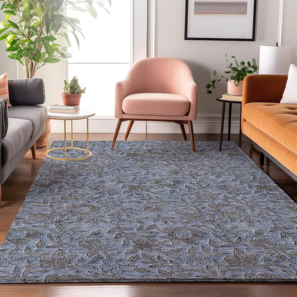 Premium Machine Washable Mayfield AMF771 Blue 10' x 14' Rug. Picture 5
