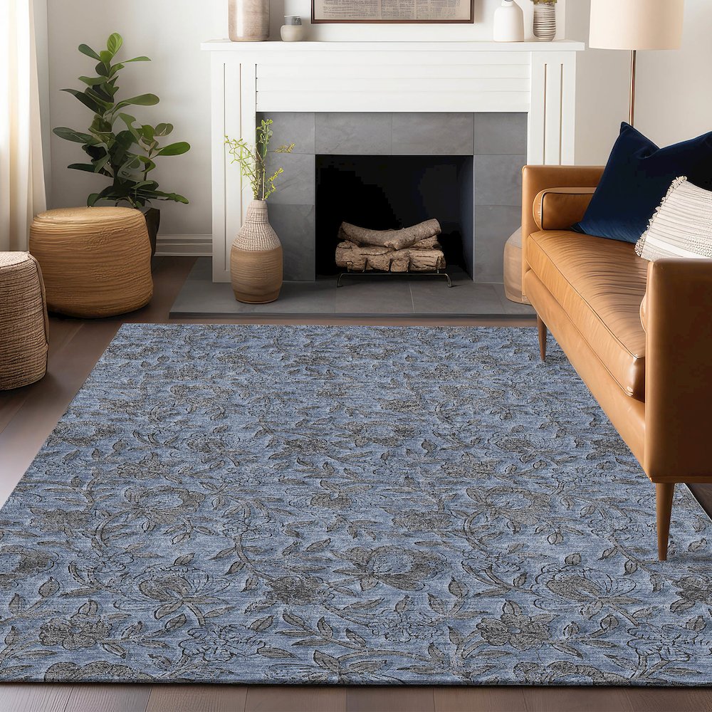 Premium Machine Washable Mayfield AMF771 Blue 10' x 14' Rug. Picture 6