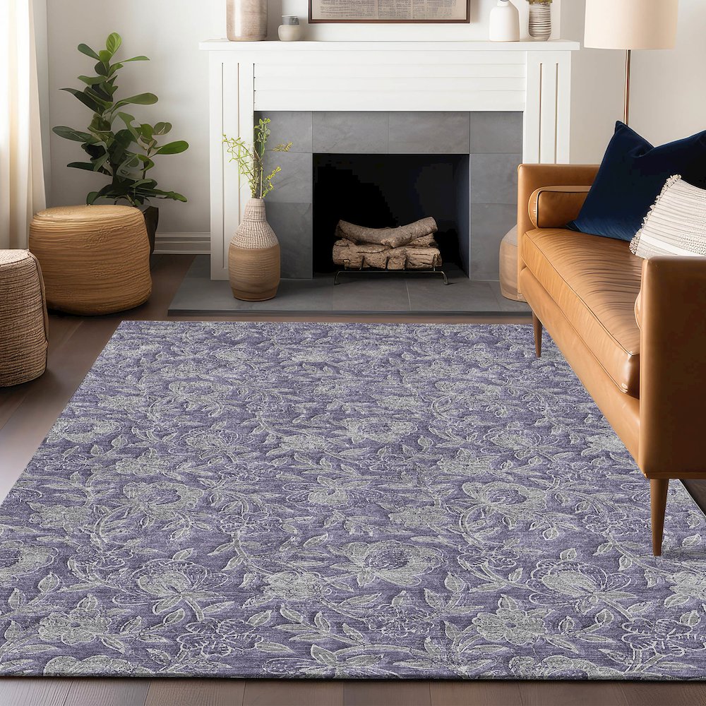 Premium Machine Washable Mayfield AMF771 Eggplant 10' x 14' Rug. Picture 6
