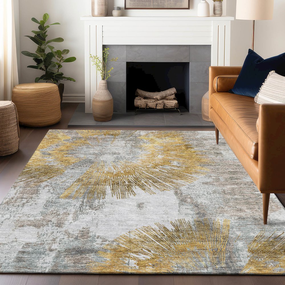Premium Machine Washable Mayfield AMF773 Gold 10' x 14' Rug. Picture 6