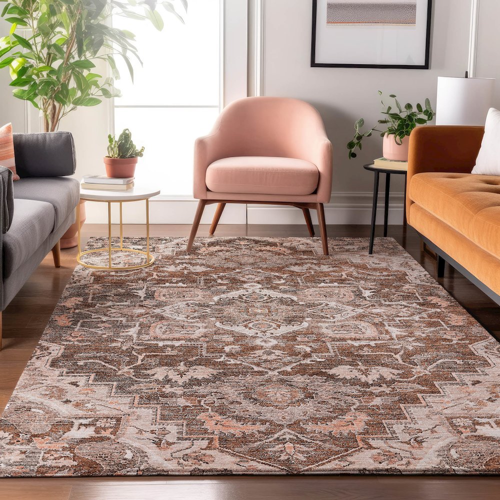 Premium Machine Washable Mayfield AMF774 Terracotta 10' x 14' Rug. Picture 5
