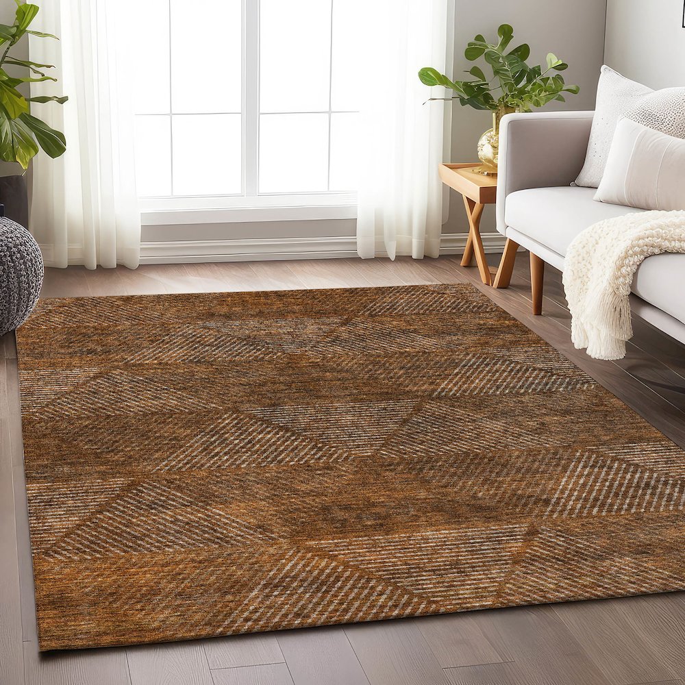 Premium Machine Washable Mayfield AMF777 Terracotta 10' x 14' Rug. Picture 6