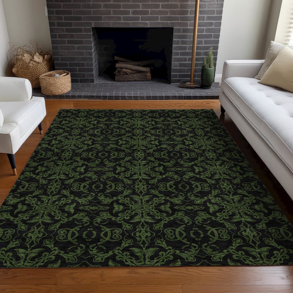 Premium Machine Washable Mayfield AMF785 Olive 10' x 14' Rug. Picture 5