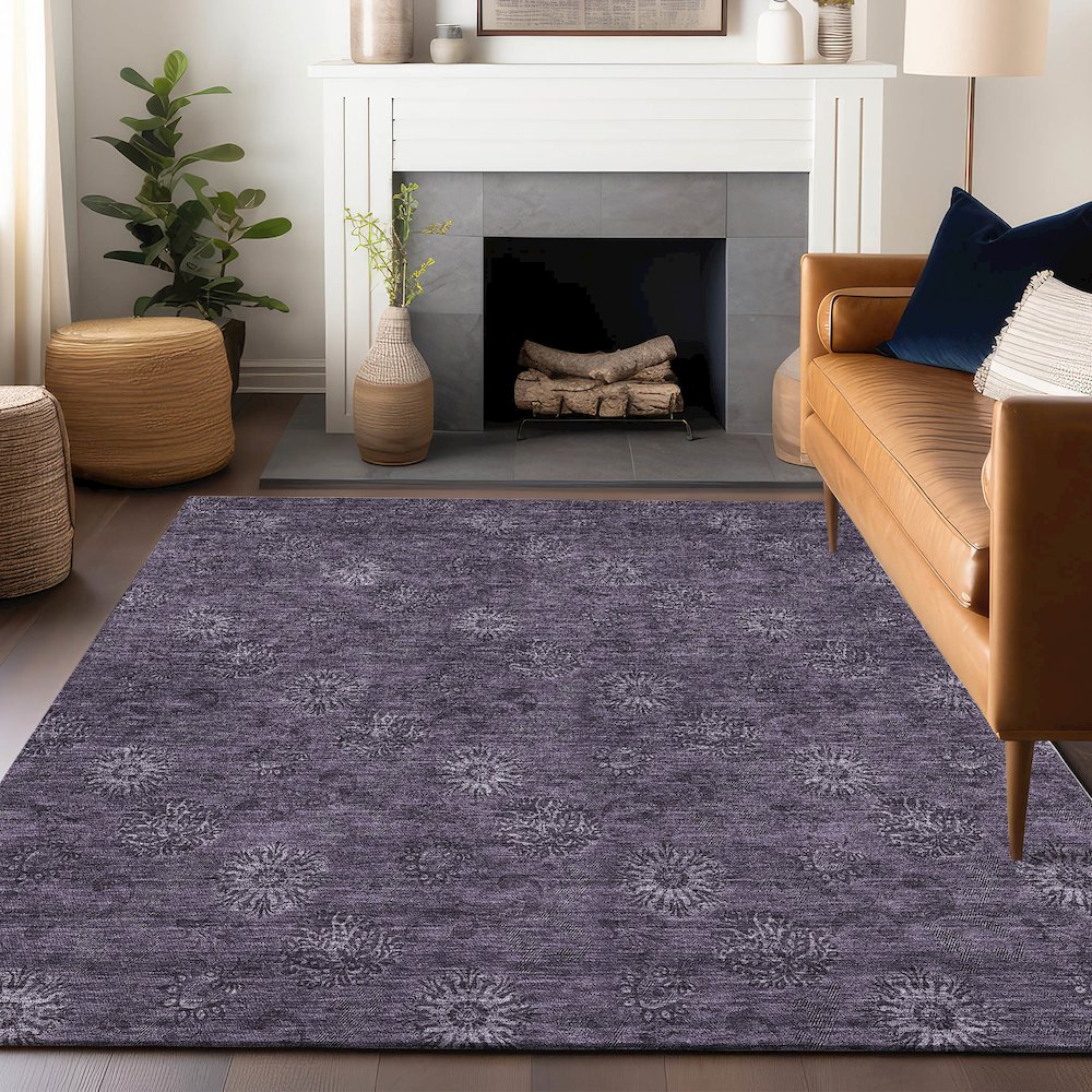 Premium Machine Washable Mayfield AMF788 Eggplant 10' x 14' Rug. Picture 6