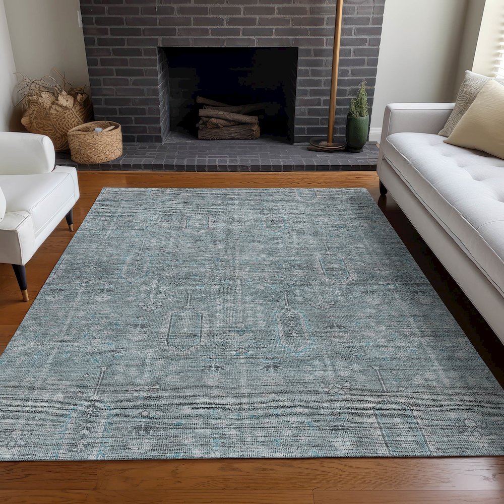 Premium Machine Washable Mayfield AMF790 Teal 10' x 14' Rug. Picture 5