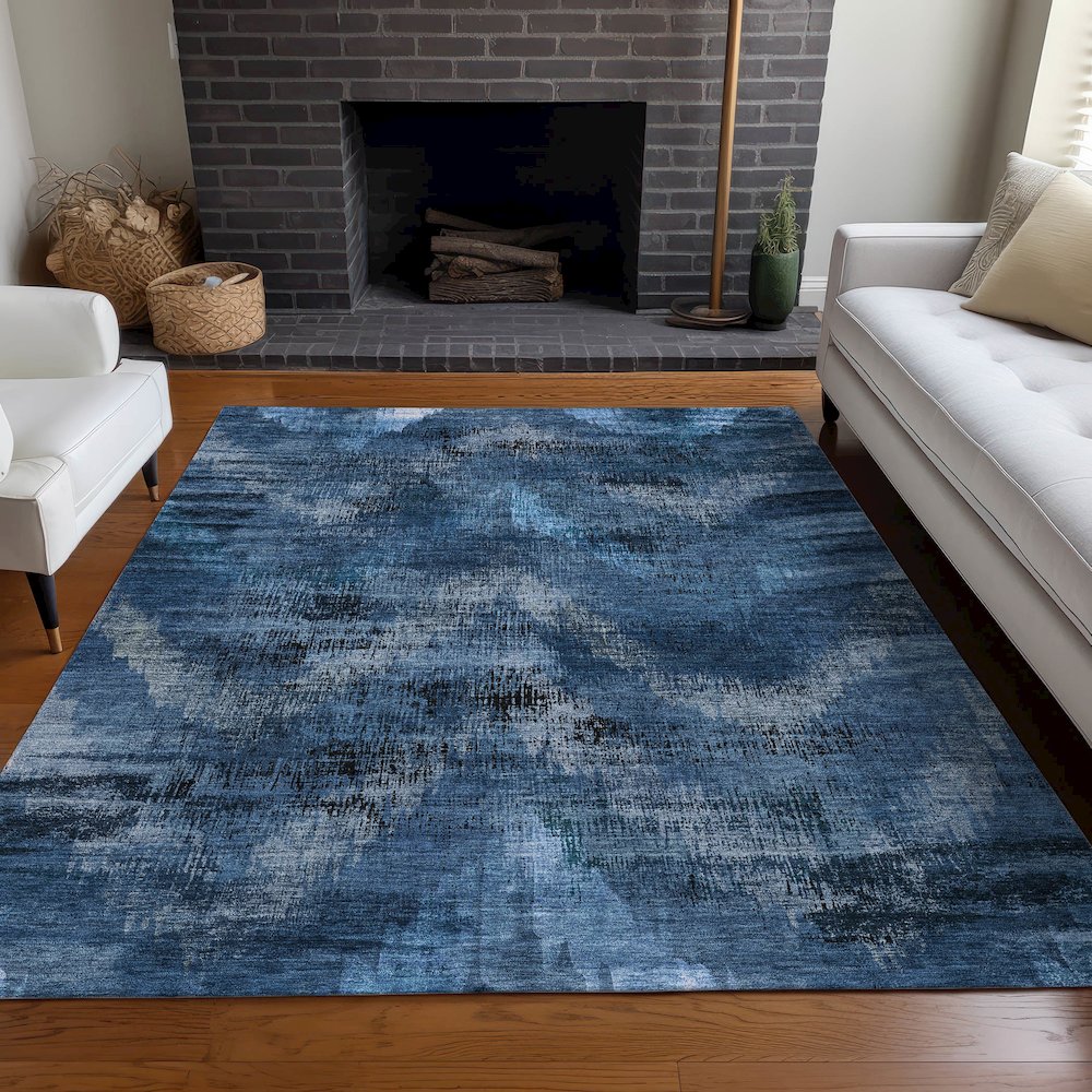 Premium Machine Washable Mayfield AMF792 Blue 10' x 14' Rug. Picture 5