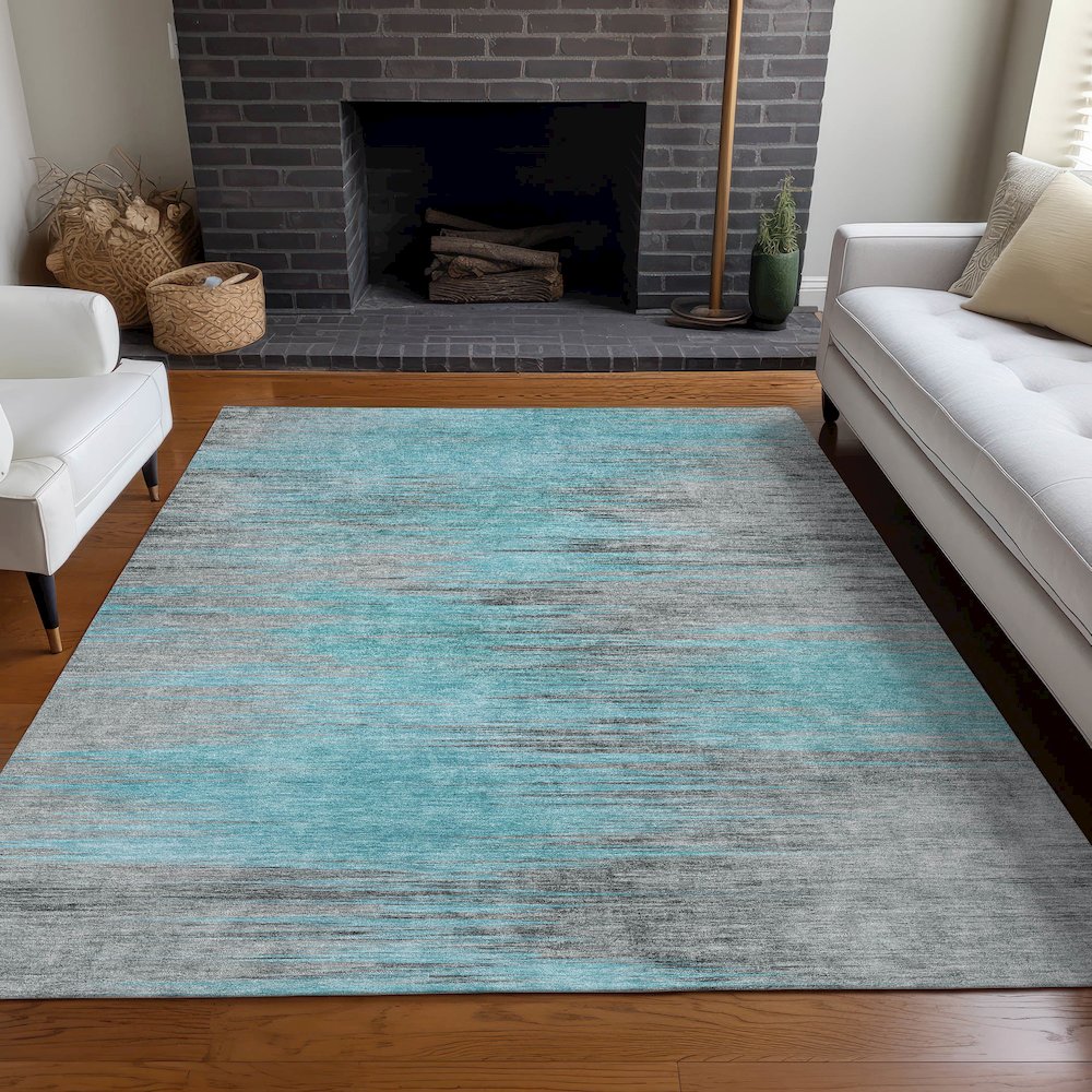 Premium Machine Washable Mayfield AMF793 Teal 10' x 14' Rug. Picture 5