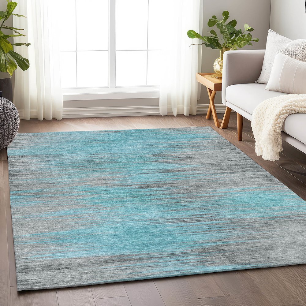 Premium Machine Washable Mayfield AMF793 Teal 10' x 14' Rug. Picture 6