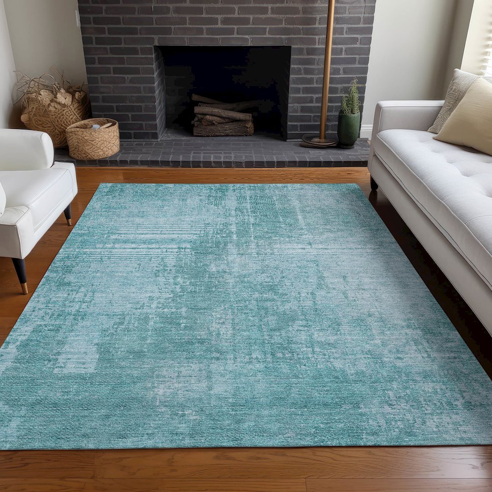 Premium Machine Washable Mayfield AMF796 Aqua 10' x 14' Rug. Picture 5