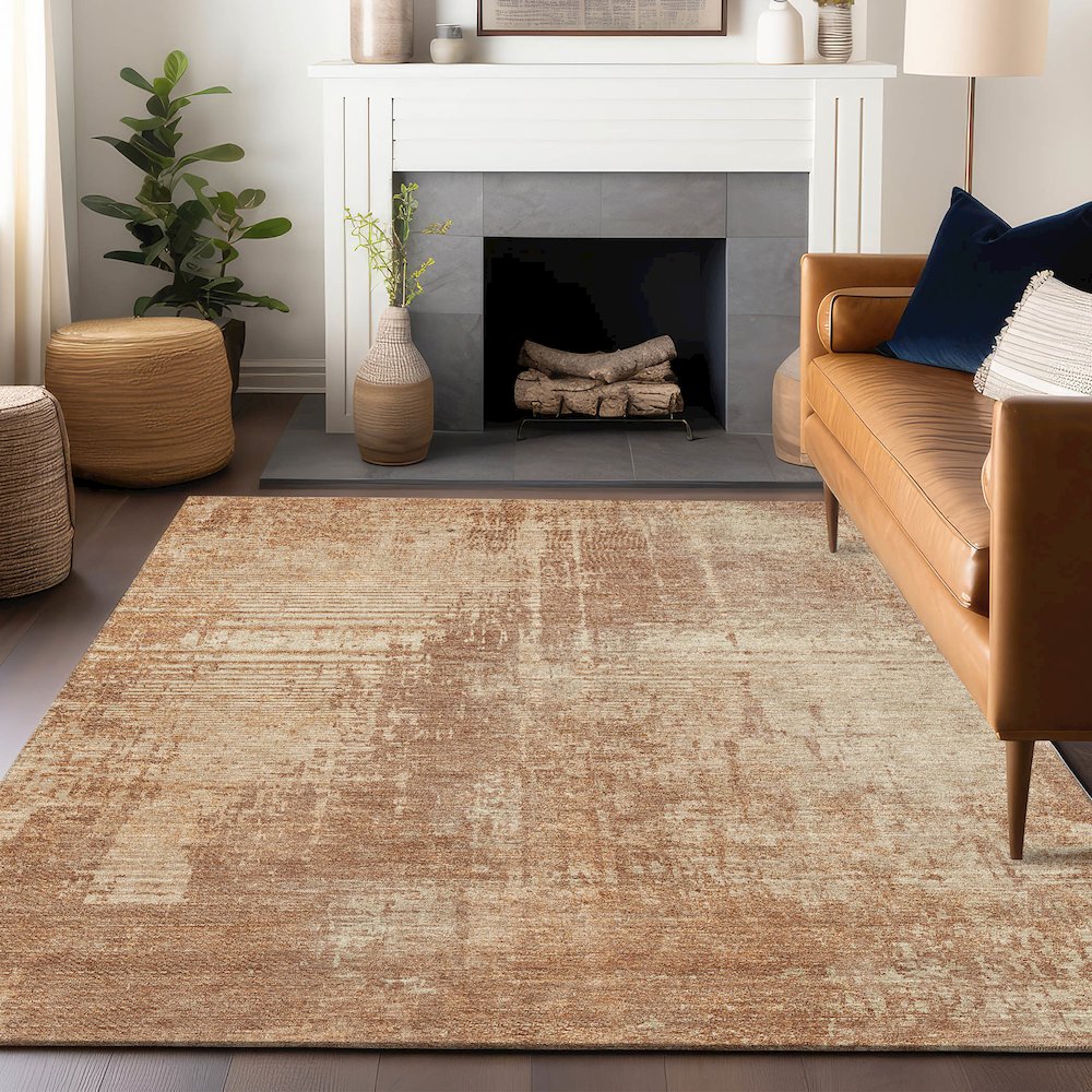 Premium Machine Washable Mayfield AMF796 Terracotta 10' x 14' Rug. Picture 6